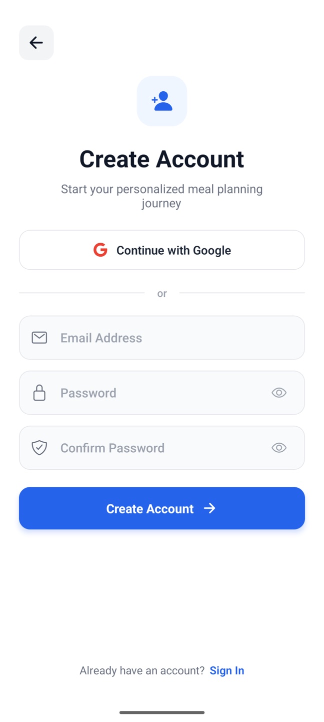 The phone app's Create Account screen