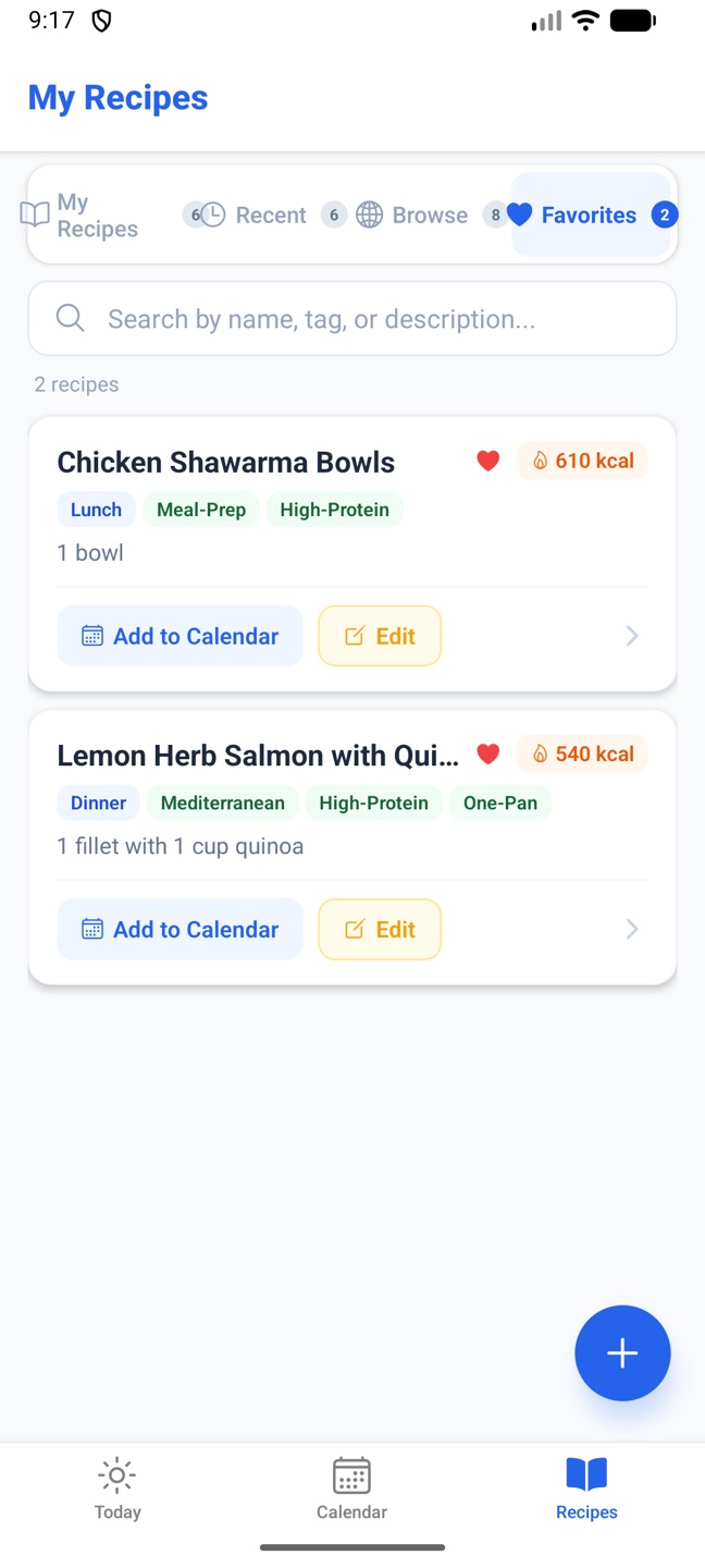 The Favorites tab on the phone
